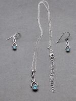 Sterling Silver and Blue Gemstone Necklace and Earring Set - 3