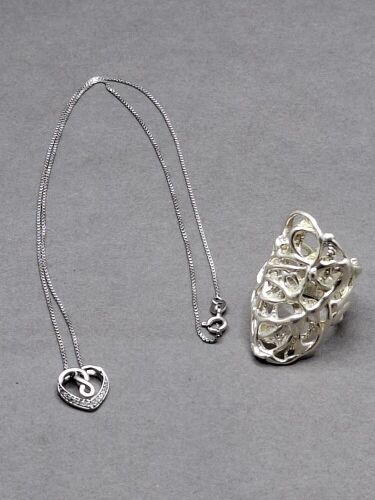 Art Deco Statement Ring and Heart Pendant on Chain