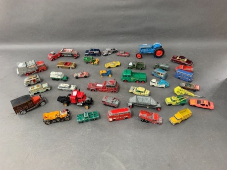 Box Lot of Vintage Toy Cars & Vehicles inc. Lesney, Corgi, Crescent - All in Used Condition