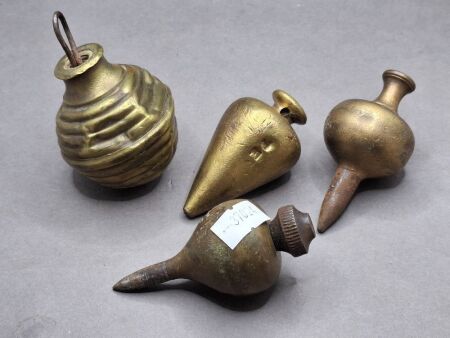 4 Vintage Brass Plumb Bobs