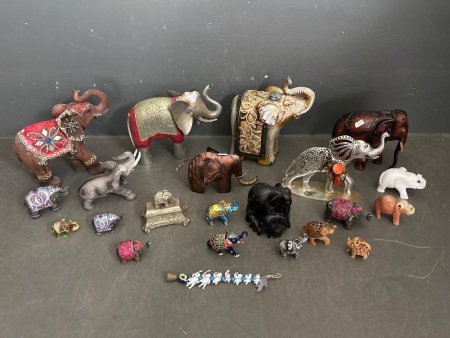 Large Lot of Various Sized Elephant Statues