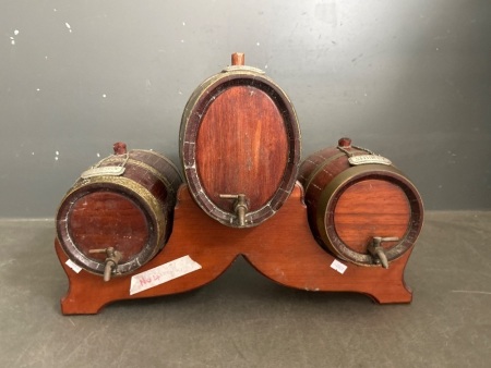 Trio of Wooden & Brass Liquor Barrels - C1950s