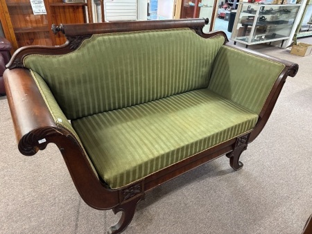 Antique Biedermeier Style Wooden and Green Upholstered Chaise/Sofa&nbsp;