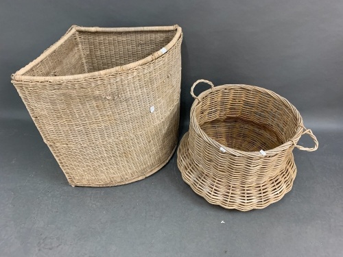 2 Vintage Cane Baskets, 1 Corner & 1 Round