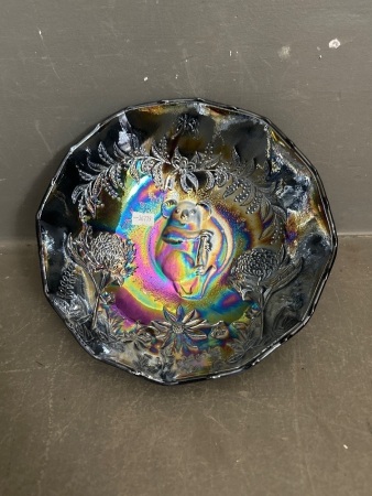 Black Summerland Carnival Glass Featuring a Koala and Floral Design - No.66 BE