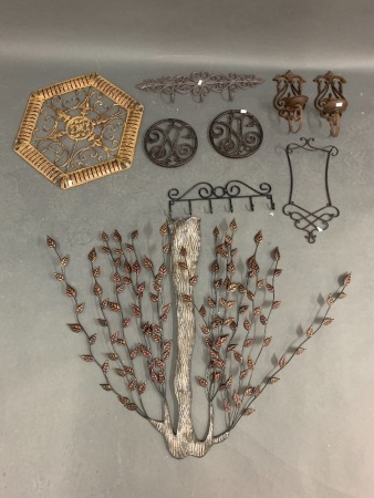 Collection of Iron Scrollwork inc. Key Rack, Wall Sconces, Trivets, Wall Plaques Etc