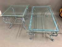 Pair of Contemporary Wrought Iron & Bevelled Glass Topped Tables