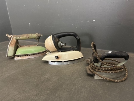 3 Vintage Irons inc. Aladdin Kerosene Iron