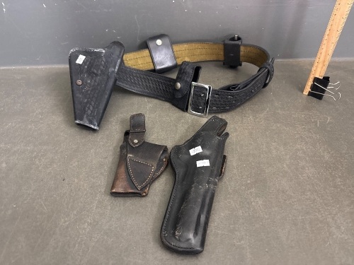 Leather Gun Belt - made in USA - with Extra Attachments/Gun Holsters
