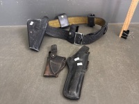 Leather Gun Belt - made in USA - with Extra Attachments/Gun Holsters