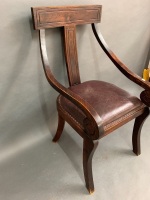 Large Leather Seated Armchair with Carved Scroll Arms - 2