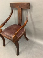 Large Leather Seated Armchair with Carved Scroll Arms - 3