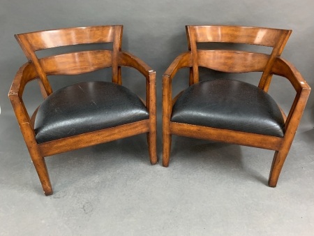 Pair of Large Timber & Leather Elbow Chairs