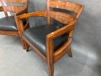 Pair of Large Timber & Leather Elbow Chairs - 2