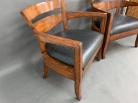 Pair of Large Timber & Leather Elbow Chairs - 3