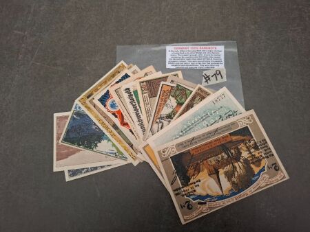 Collection of Early 1920s Germany Notgeld Emergency Money Banknotes