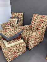 Pair of Recently Re-Upholstered Armchairs with Matching Ottomans & Asstd Cushions - 2
