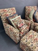 Pair of Recently Re-Upholstered Armchairs with Matching Ottomans & Asstd Cushions - 3