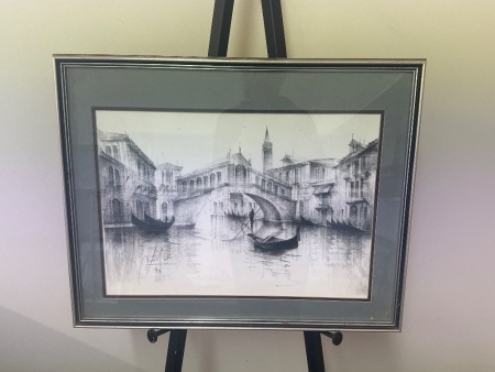 River Scene Charcoal Sketch - signed by artist