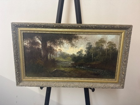 Gloomy River Oil on Board - signed left hand corner by artist