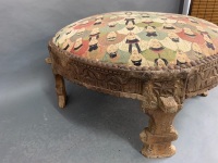 Antique Carved Timber Footstool recently Re-Upholstered - 4