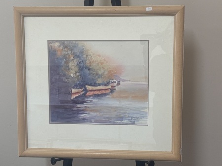 S.C Artist Veronica Robilliard - Boats on Noosa River Watercolour