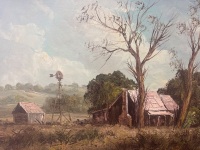 H Thomas - House with Windmill Landscape Oil on Board - 2