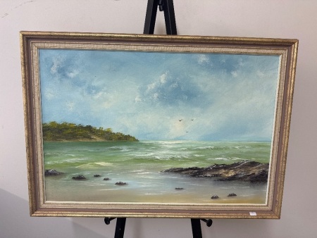 Calming Seascape&nbsp;Oil on Board - artist unknown