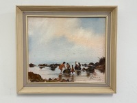 Charles M Kenzie - Gathering Mussels 1975 Oil on Board
