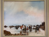 Charles M Kenzie - Gathering Mussels 1975 Oil on Board - 2