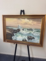 J Hardy - Evening Light Alexendra Headland&nbsp;Oil on Board - 4