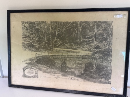 S J Roach - Lennox Bridge Glenbrook NSW Framed Sketch