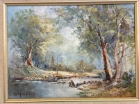 D Murphy - Trees on a River Bank Oil on Board - 2