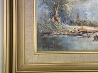 D Murphy - Trees on a River Bank Oil on Board - 3
