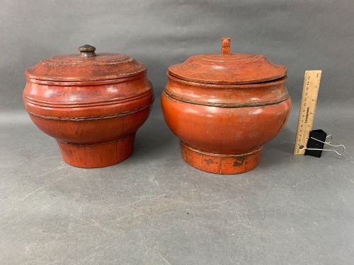 Pair of Vintage Chinese Timber Rice Pots