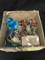 Box Lot of Brooches, Beads, Crystals, Boxes etc.