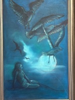 Jan Jorgensen - Girl and Seagulls Oil on Board - 2