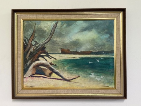 J Jorgensen - Wreck at Bribie Oil on Board