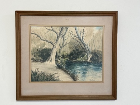 Bush and River Scene Print