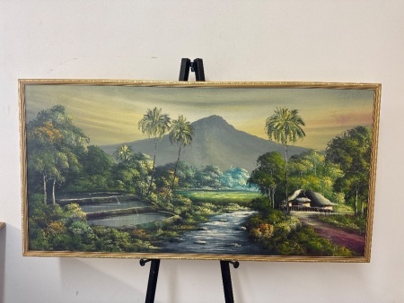 Tropical Landscape Oil on Board - artist unknown