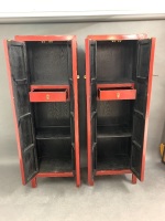 Pair of Tall Narrow Red Lacquered Timber Two Door Cupboards with Brass Fittings - 5