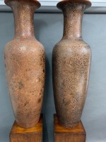 Pair of Very Tall Chinoiserie Laquerware Vases on Solid Timber Plinths - As Is - 3