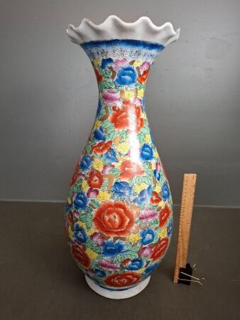 Large Porcelain Hand Painted Floral Vase