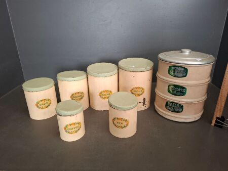 Vintage Canisters - Set of 6 Canisters & Cake/Biscuit/Pastry Stack