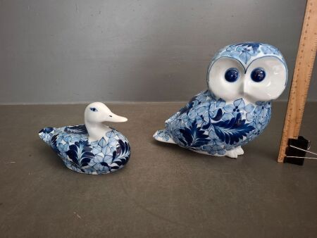 Handpainted Saywell Owl and Duck