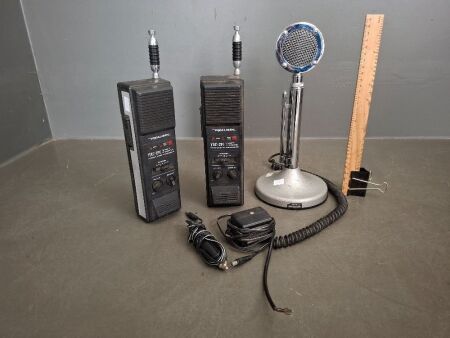 Vintage The Astatic Corp Lollipop Microphone + 2 Realisitic 2-way Walkie Talkies