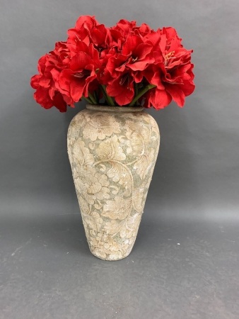 Large Stoneware Floor Vase with Artificial Flowers