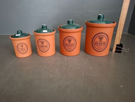 4 Terracotta Lidded Jars - Made in Portugal