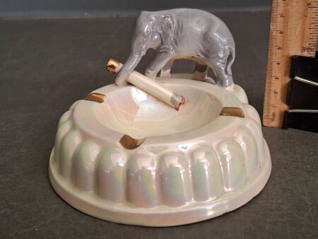 Vintage Wembley Ware Rare Slip Cast Ceramic Elephant with Cigarette Ash Tray Circa. 1955