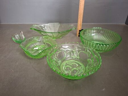 Mixed Lot of Green Depression Glass